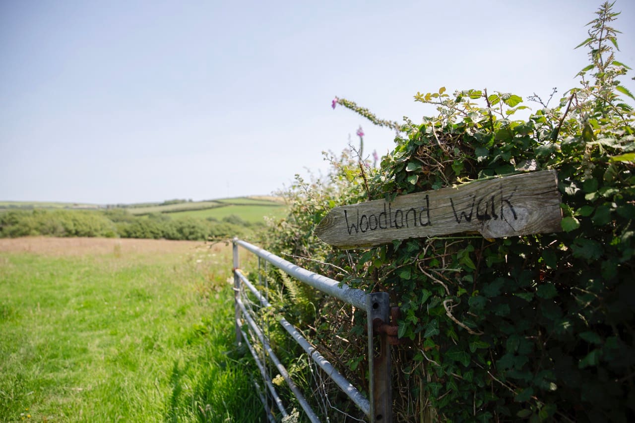 The Woodlands sign in the meadow at Woodlands Manor Farm
