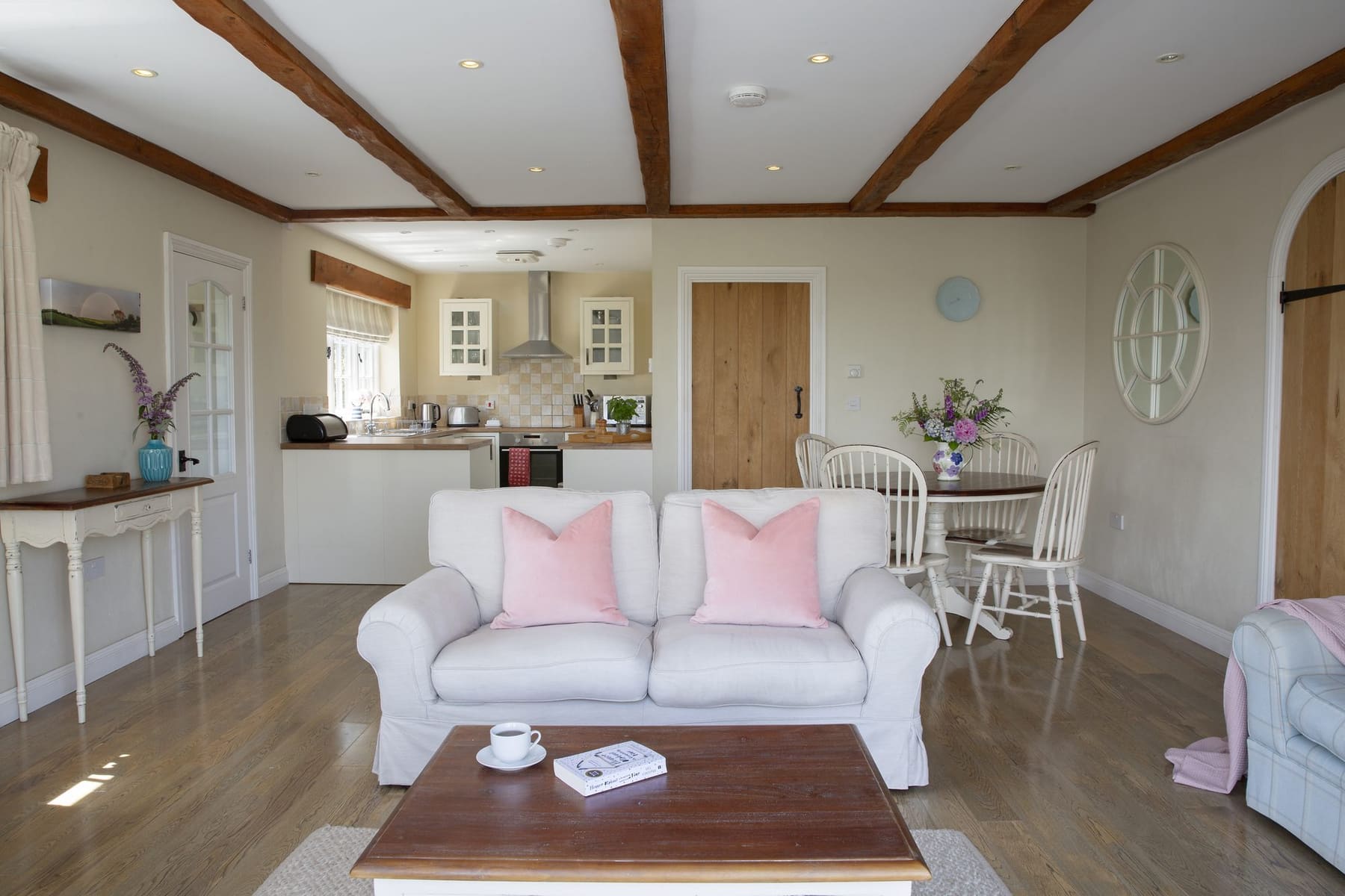 Open-plan lounge and kitchen at The Stables