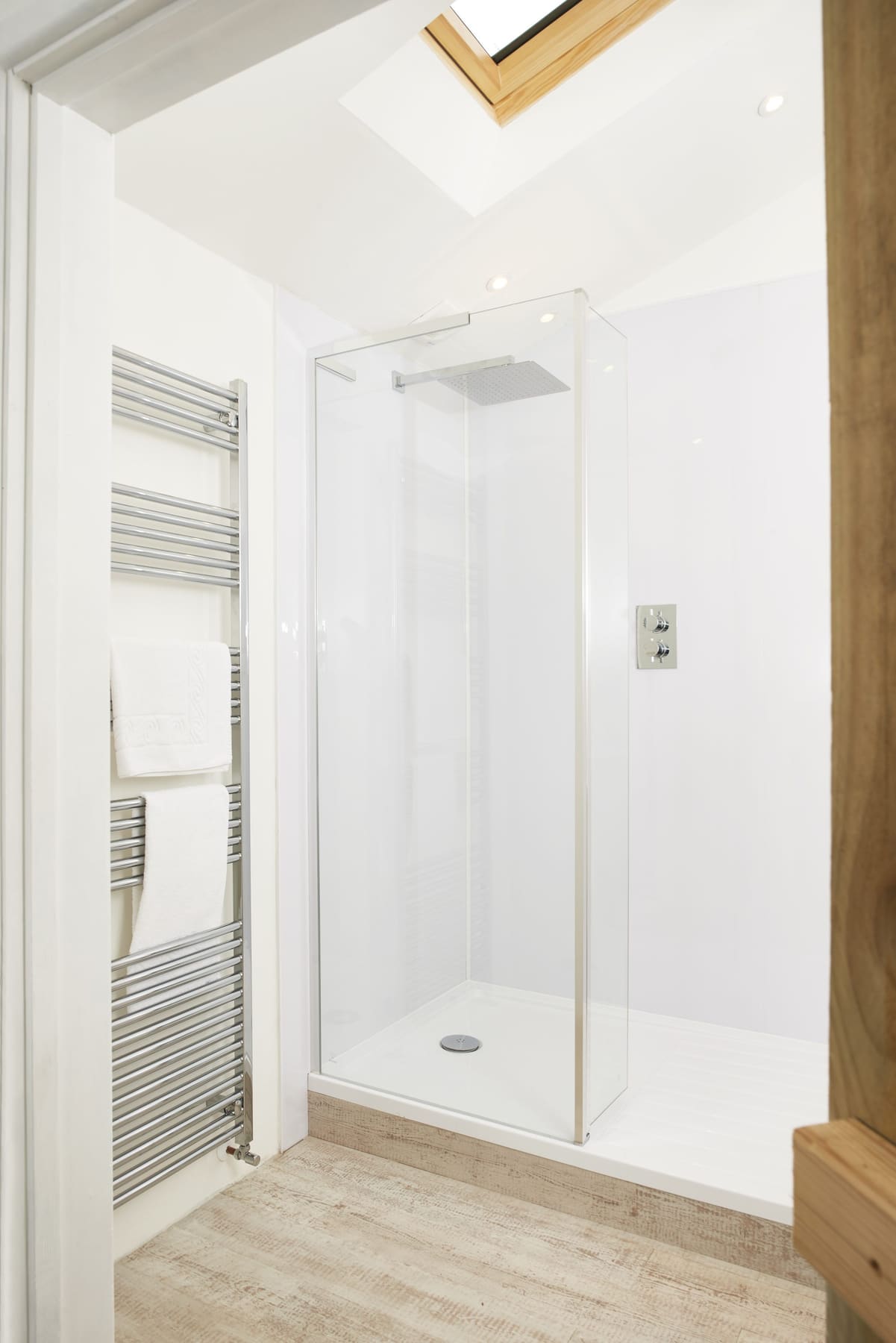 Private bathroom cabin at Budhyn yurt with walk-in rainfall shower