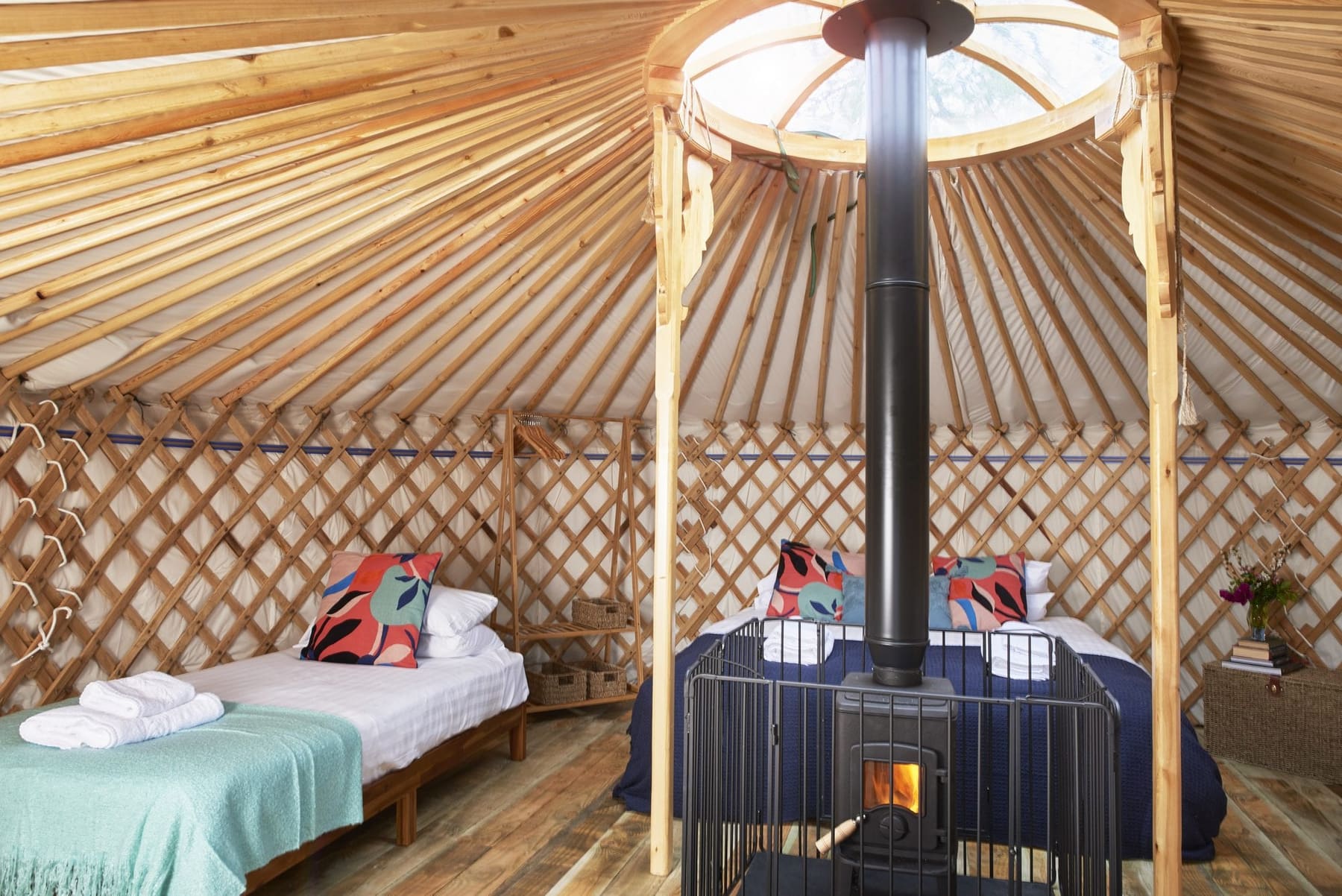 High-end wood burner inside Fenton yurt