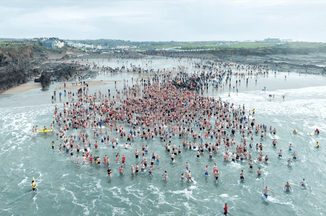 Christmas Day swim at Crooklets Beach, Bude